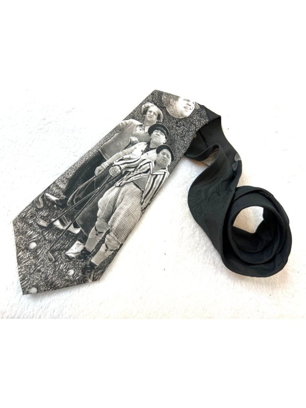 Ralph Marlin Golfing Stooges Necktie Tie Three Stooges Black White Retro Comedy